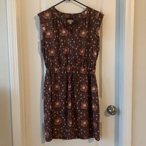 Fall Color Work Dress with Buttons and Tie-Waist